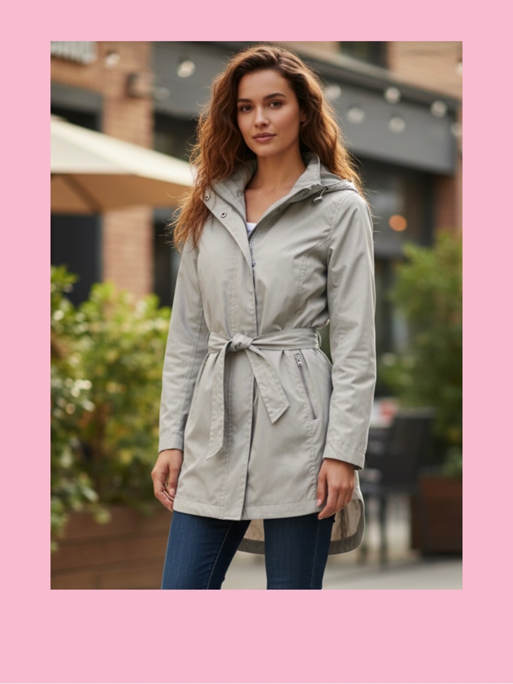 Mondetta Light Gray Women's Belted Hooded Utility Jacket